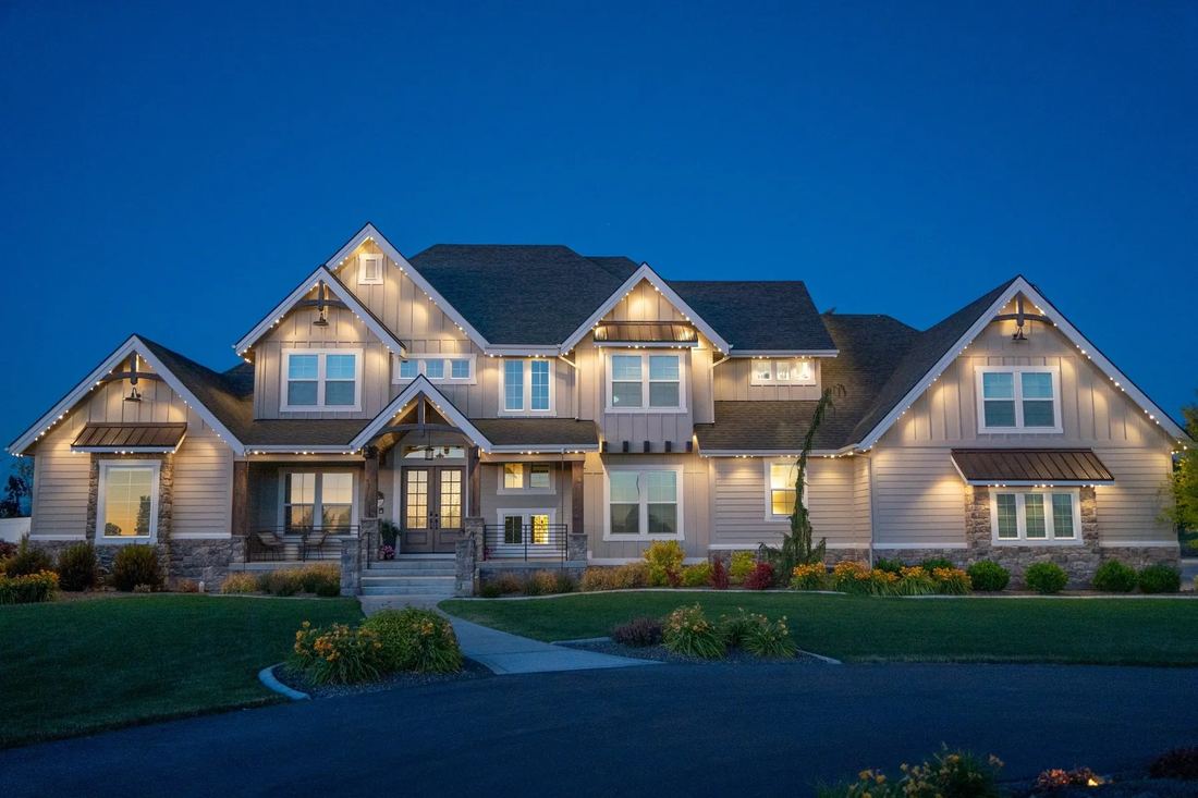 Craftsman home in warm white permanent lighting